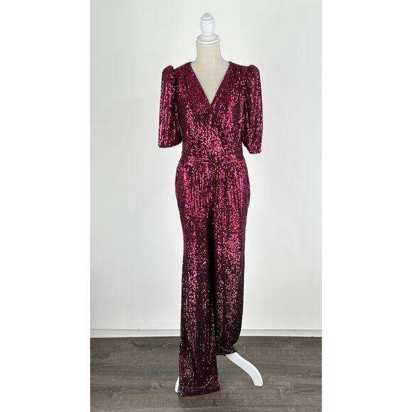Trina Turk Assandra Short Sleeve Sequin Jumpsuit Purple Ombre Womens Size 2 - Picture 4 of 12